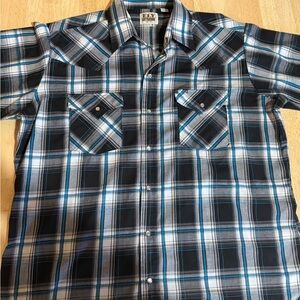 ELY Cattleman Plaid Pearl Snap Shirt – Men’s Short Sleeve -Large